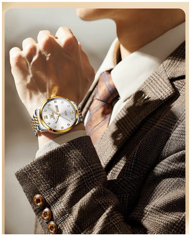 Reloj de Hombre Elegante Movimiento Cuarzo Bicolor Acero Inoxidable