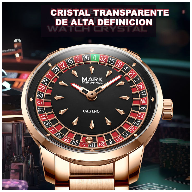 Reloj Analógico de Cuarzo para Hombre con Ruleta Giratoria Funcional, Esfera Casino, Bola Móvil