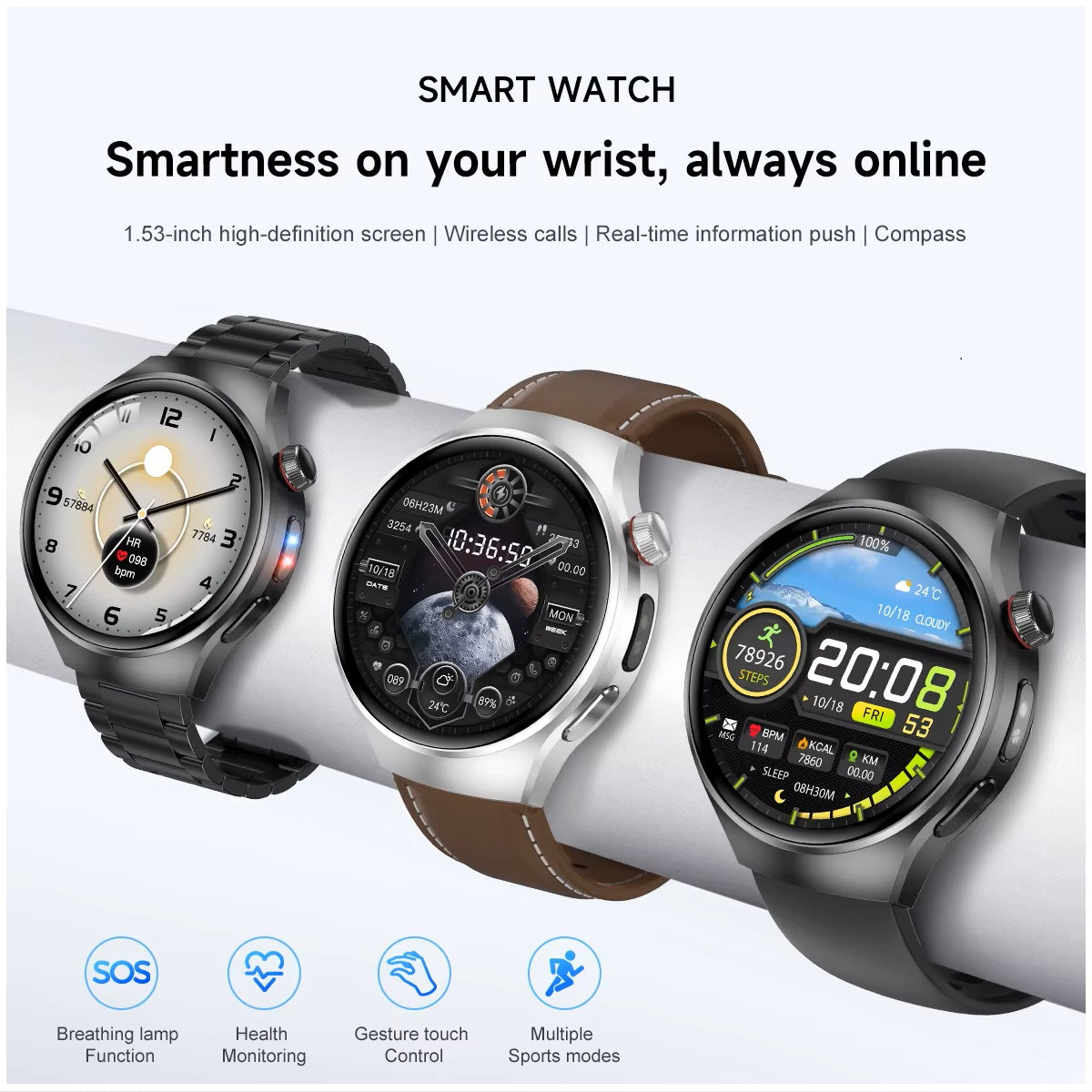 Smartwatch Reloj Inteligente Llamadas Bluetooth, Monitoreo de Salud