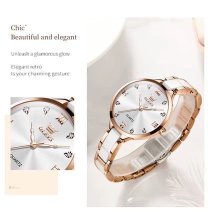 Reloj de Mujer Elegante de Cuarzo Correa de Cerámica Acero Inoxidable