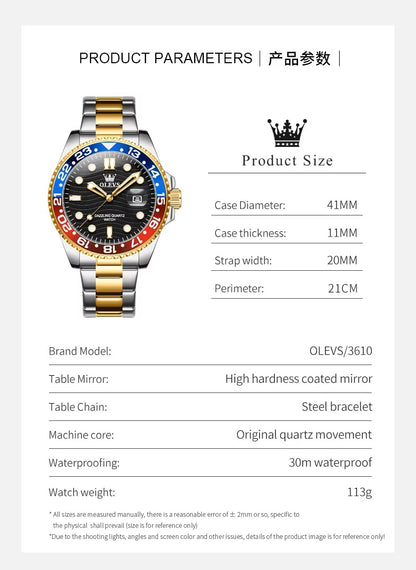 Reloj de Pulsera Hombre Deportivo y de Lujo Correa de Acero Inoxidable