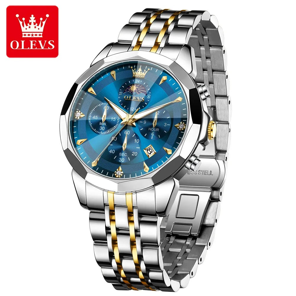 Reloj de Pulsera Hombre Acero Inoxidable Azul con Cronógrafo