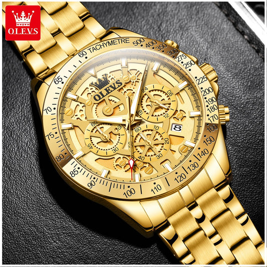 Reloj de Pulsera para Hombre Clásico de Lujo Acero Inoxidable Dorado