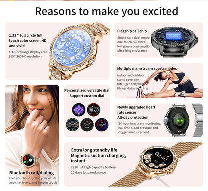 Smartwatch Elegante I58 para Mujer Llamadas Bluetooth Monitor de Salud IP67 Correa de Acero Milanesa