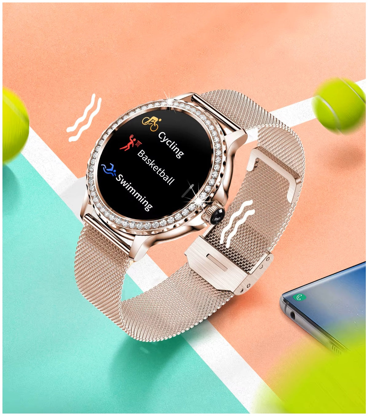 Smartwatch Elegante I58 para Mujer Llamadas Bluetooth Monitor de Salud IP67 Correa de Acero Milanesa