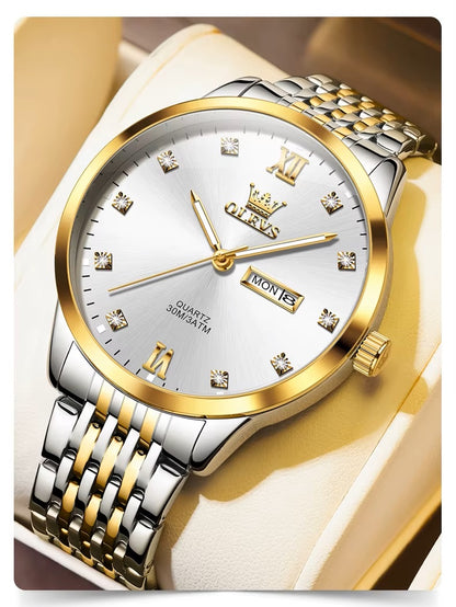 Reloj de Hombre Elegante Movimiento Cuarzo Bicolor Acero Inoxidable