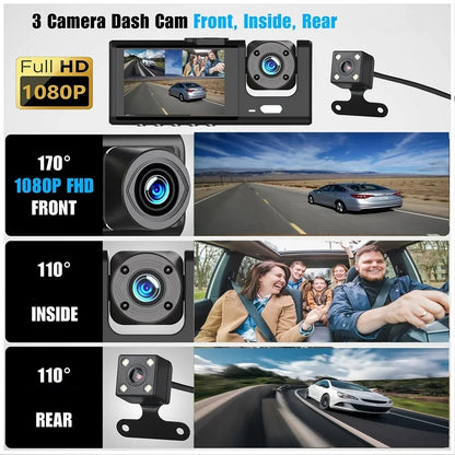 Cámara DVR para Auto Full HD 1080P 3 Canales Visión Nocturna WiFi Detección de Movimiento