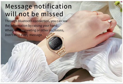 Smartwatch Elegante para Mujer Llamadas Bluetooth Monitor de Salud, Multideporte Correa Metálica