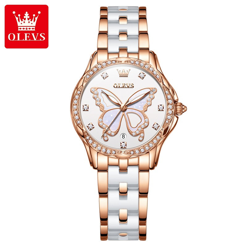 Reloj de Pulsera Elegante Mujer Esfera Mariposa y Detalles de Zirconia