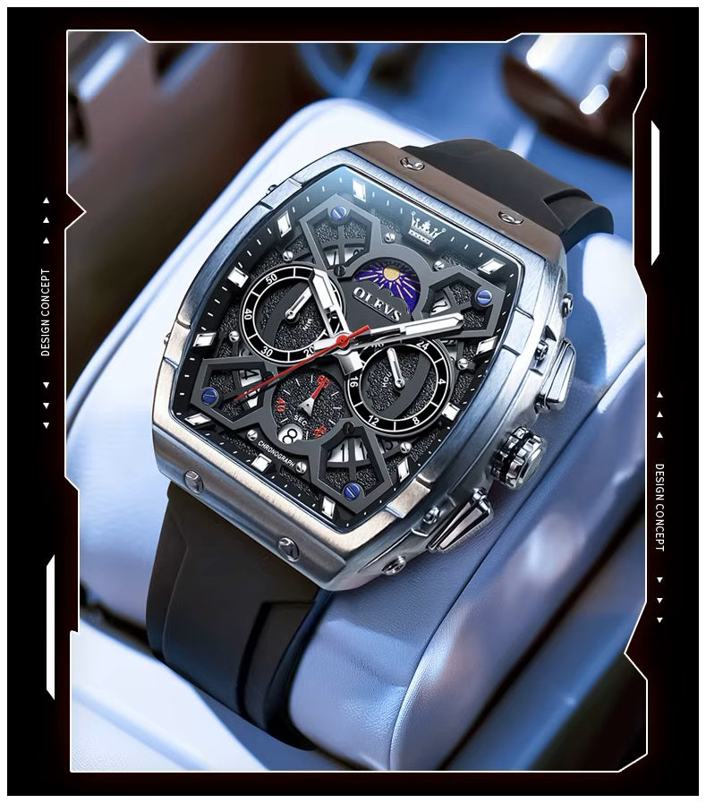 Reloj de Hombre Deportivo Elegante Fase Lunar, Cronógrafo, Dual Time