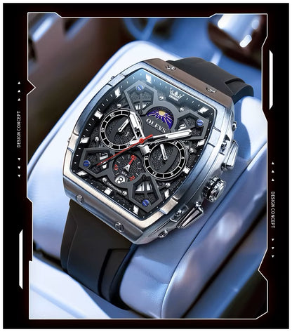 Reloj de Hombre Deportivo Elegante Fase Lunar, Cronógrafo, Dual Time