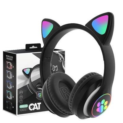 Audífonos inalámbricos Bluetooth RGB Orejas gato BT 5.0 Negro