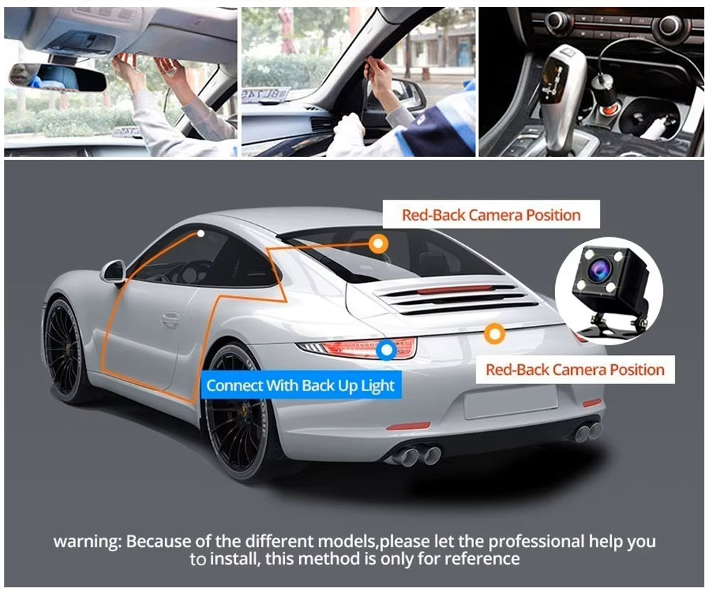 Cámara Vehicular 3 Lentes Full HD 1080P con WiFi, Pantalla de 3”, Visión Nocturna Gran Angular 170°