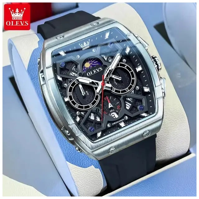 Reloj de Hombre Deportivo Elegante Fase Lunar, Cronógrafo, Dual Time