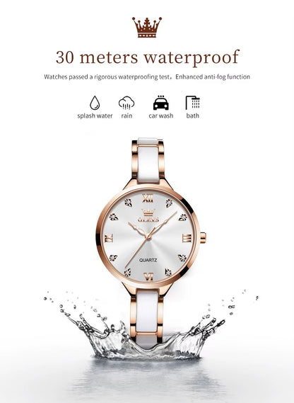 Reloj de Mujer Elegante de Cuarzo Correa de Cerámica Acero Inoxidable