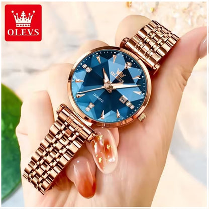 Reloj de Cuarzo para Mujer Esfera Esmeralda Detalles de Cristal Correa Acero Inoxidable