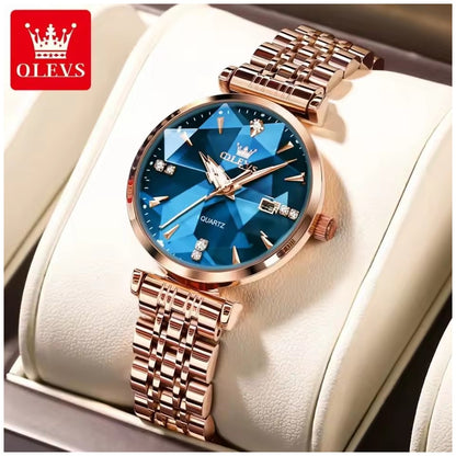 Reloj de Cuarzo para Mujer Esfera Esmeralda Detalles de Cristal Correa Acero Inoxidable