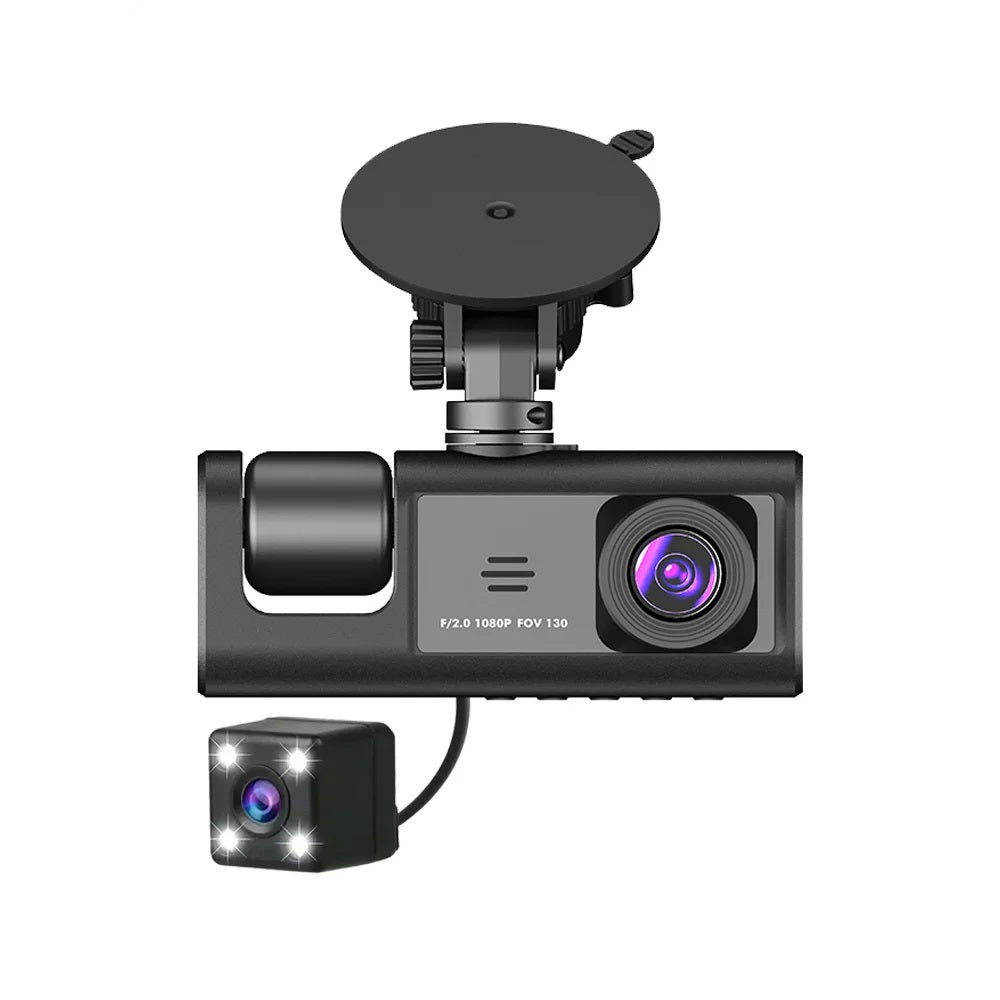 Cámara DVR para Auto Full HD 1080P 3 Canales Visión Nocturna WiFi Detección de Movimiento
