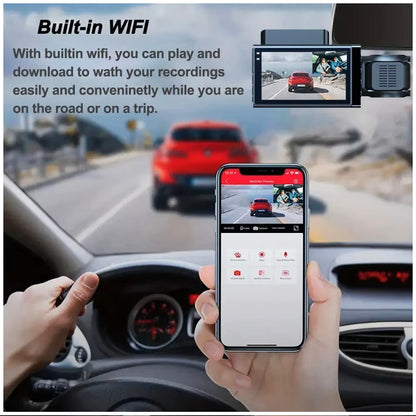 Cámara Vehicular 3 Lentes Full HD 1080P con WiFi, Pantalla de 3”, Visión Nocturna Gran Angular 170°