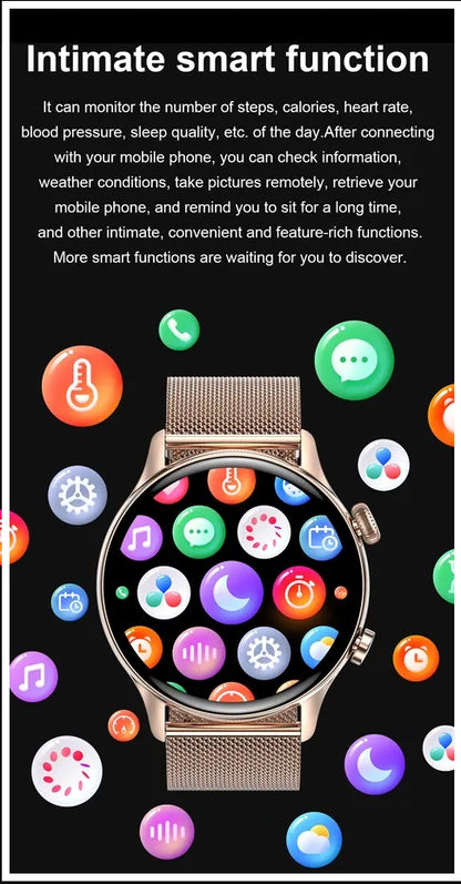 Reloj Inteligente Smartwatch Bluetooth Mujer Pantalla AMOLED Correa Metálica