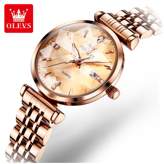 Reloj de Cuarzo para Mujer Esfera Esmeralda Detalles de Cristal Correa Acero Inoxidable