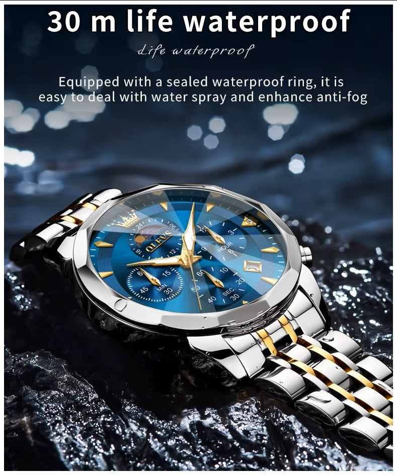 Reloj de Pulsera Hombre Acero Inoxidable Azul con Cronógrafo