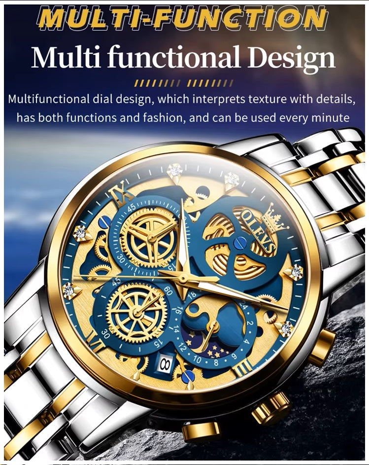 Reloj de Lujo para Hombre con Diseño Esqueleto Dorado Multifunción