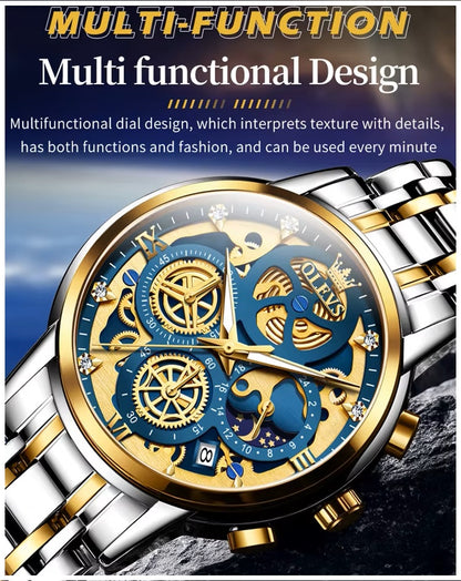 Reloj de Lujo para Hombre con Diseño Esqueleto Dorado Multifunción