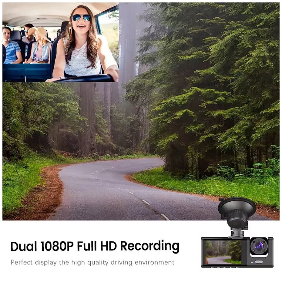 Cámara DVR para Auto Full HD 1080P 3 Canales Visión Nocturna WiFi Detección de Movimiento