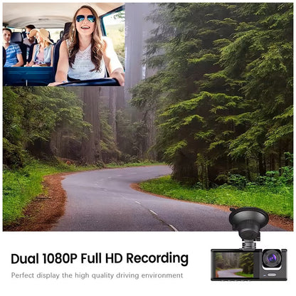 Cámara DVR para Auto Full HD 1080P 3 Canales Visión Nocturna WiFi Detección de Movimiento