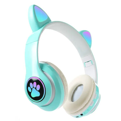 Audífonos inalámbricos Bluetooth RGB Orejas gato BT 5.0 VERDE