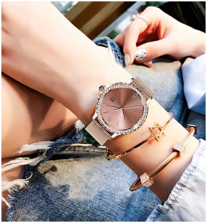Smartwatch Elegante I58 para Mujer Llamadas Bluetooth Monitor de Salud IP67 Correa de Acero Milanesa