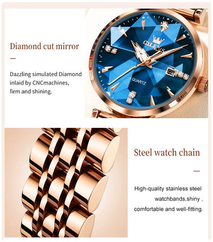 Reloj de Cuarzo para Mujer Esfera Esmeralda Detalles de Cristal Correa Acero Inoxidable