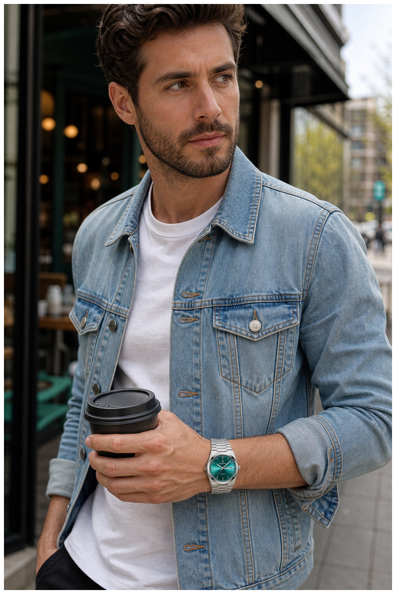 Reloj Analógico de Cuarzo para Hombre con Calendario Día y Fecha, Correa de Acero Inoxidable, Cristal Mineral, Resistente al Agua 3 BAR, Manecillas Luminosas