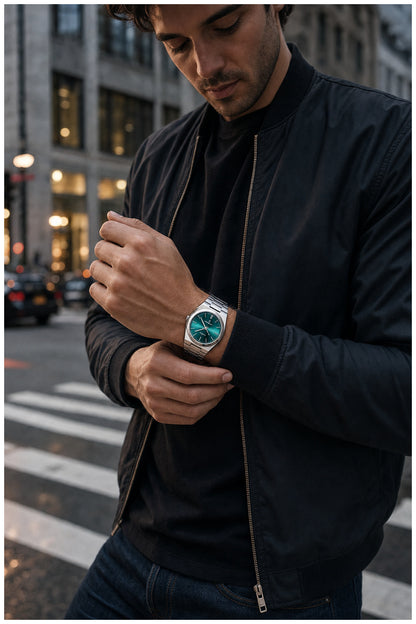 Reloj Analógico de Cuarzo para Hombre con Calendario Día y Fecha, Correa de Acero Inoxidable, Cristal Mineral, Resistente al Agua 3 BAR, Manecillas Luminosas