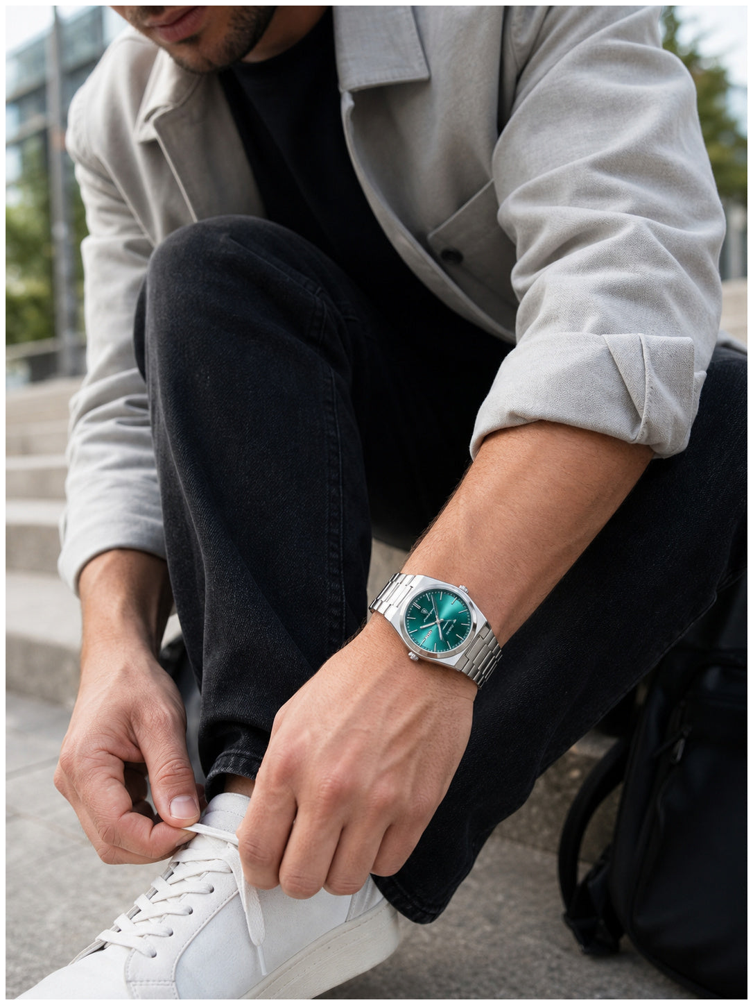 Reloj Analógico de Cuarzo para Hombre con Calendario Día y Fecha, Correa de Acero Inoxidable, Cristal Mineral, Resistente al Agua 3 BAR, Manecillas Luminosas