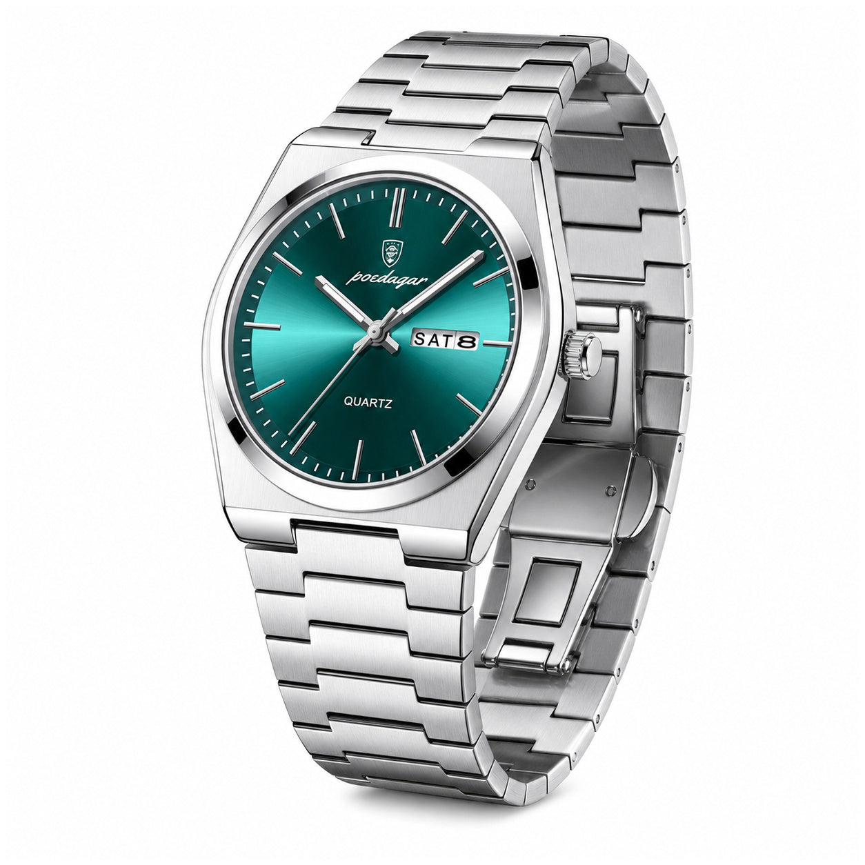 Reloj Analógico de Cuarzo para Hombre con Calendario Día y Fecha, Correa de Acero Inoxidable, Cristal Mineral, Resistente al Agua 3 BAR, Manecillas Luminosas