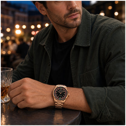 Reloj Analógico de Cuarzo para Hombre con Ruleta Giratoria Funcional, Esfera Casino, Bola Móvil