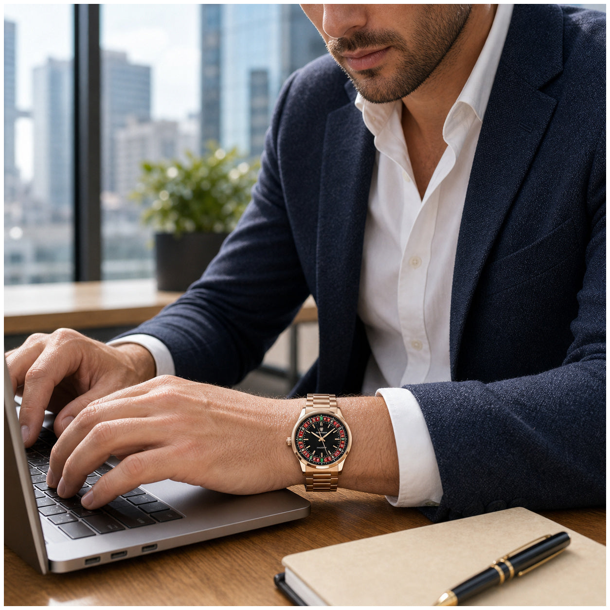 Reloj Analógico de Cuarzo para Hombre con Ruleta Giratoria Funcional, Esfera Casino, Bola Móvil