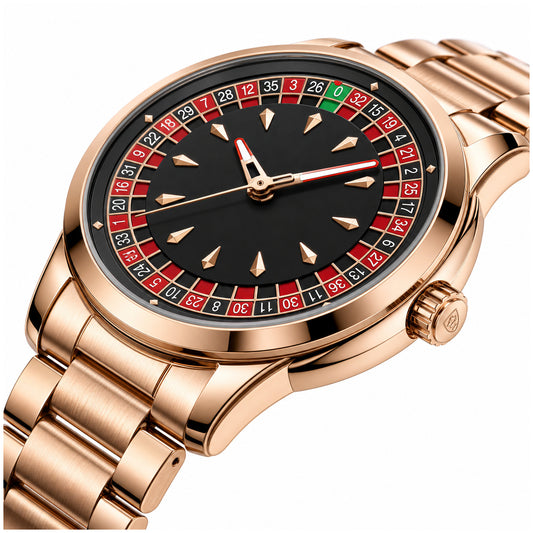 Reloj Analógico de Cuarzo para Hombre con Ruleta Giratoria Funcional, Esfera Casino, Bola Móvil