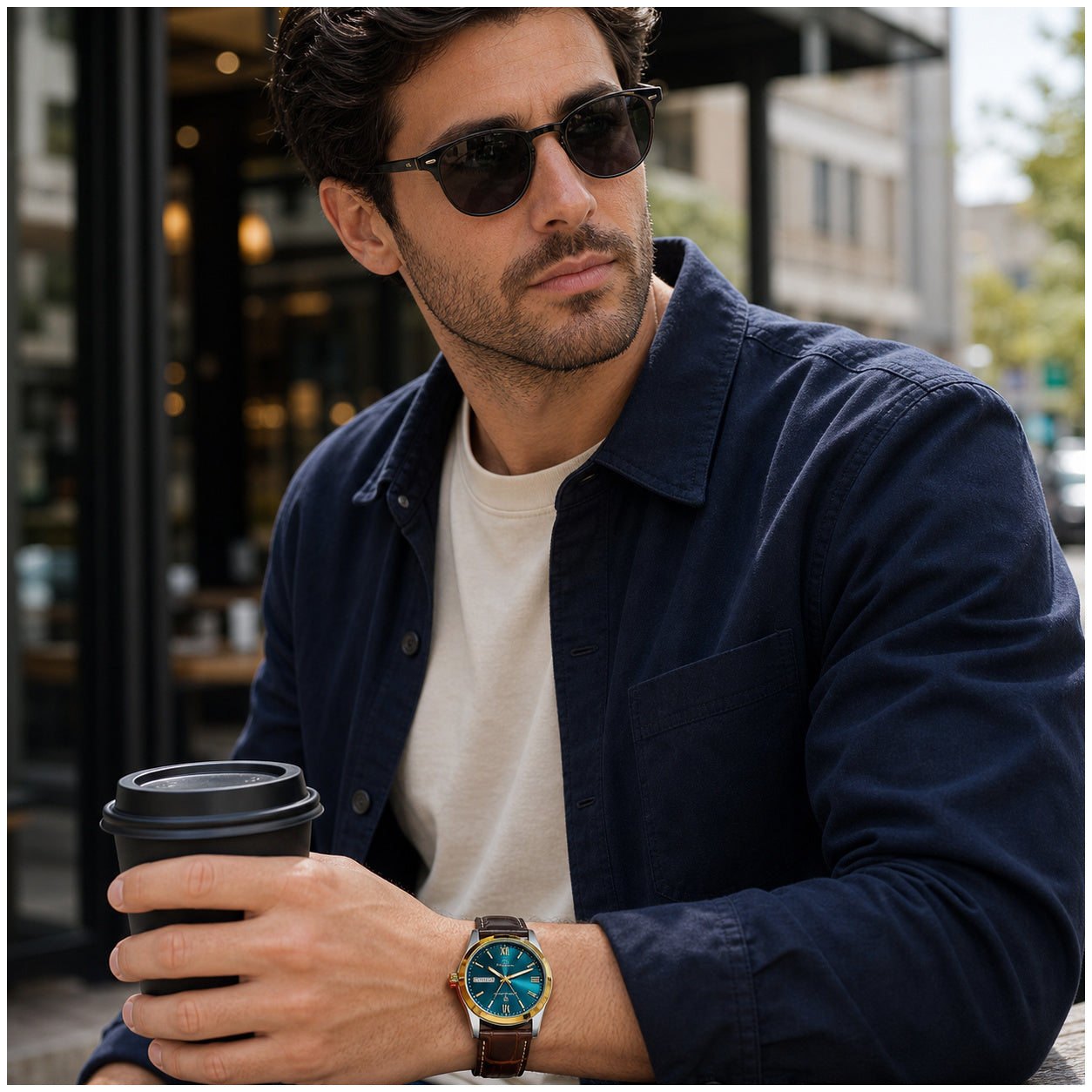 Reloj Analógico de Cuarzo para Hombre con Calendario Completo, Día y Fecha, Correa de Cuero, Cristal Mineral Reforzado